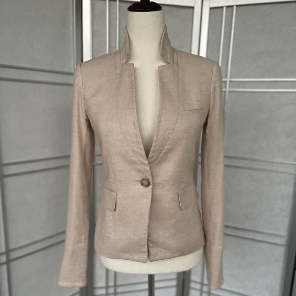 Veronica Beard Beige Upcollar Linen Dickey Jacket sz 0